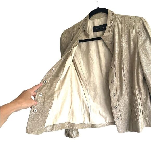ELIE TAHARI Brigid Metallic Lambskin Leather Jacket Lightweight S - Picture 2 of 12